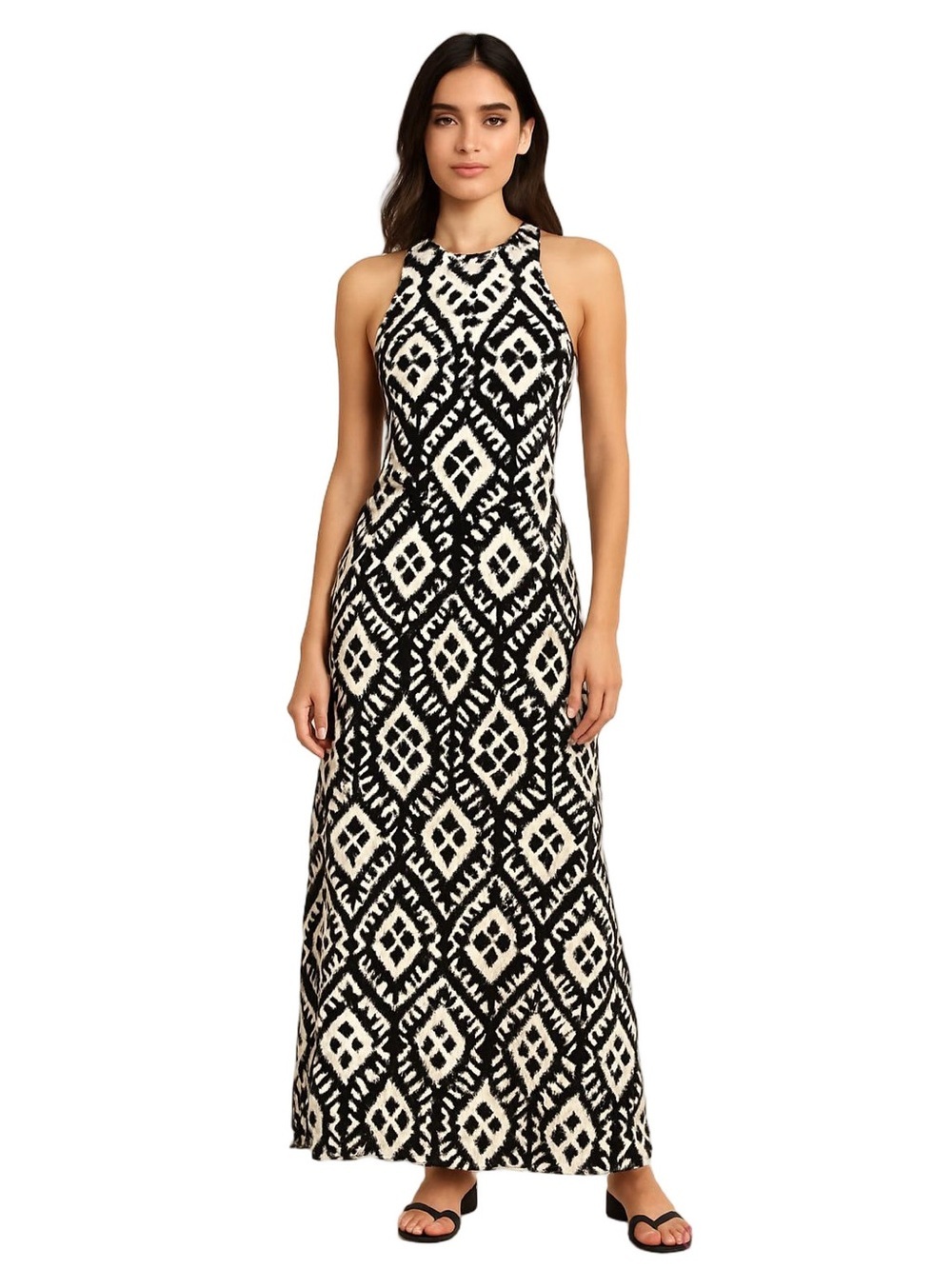 Badgley Mischka Geometric Ikat Print Maxi Dress - Picture 2 of 7